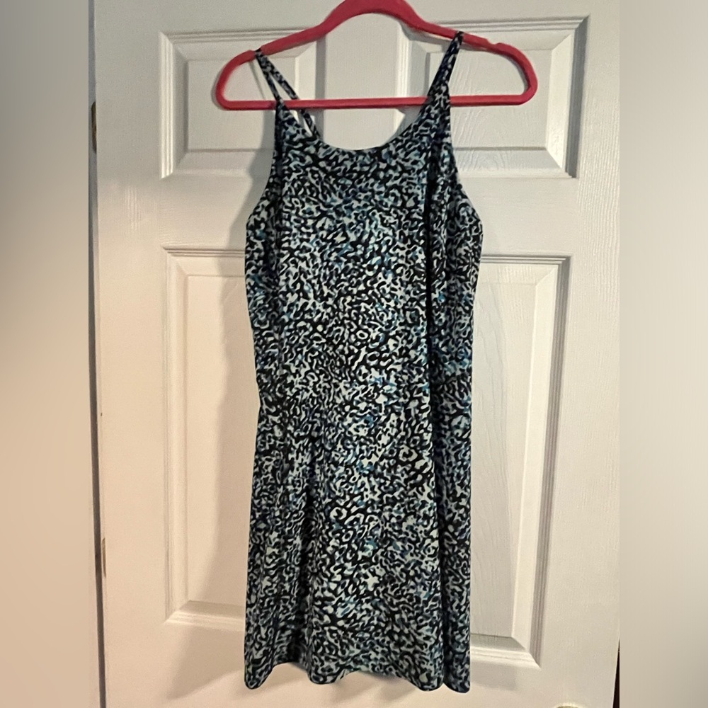 Athleta Infinity Dress Romper in Clouded Leopard Blue, size medium, like new.